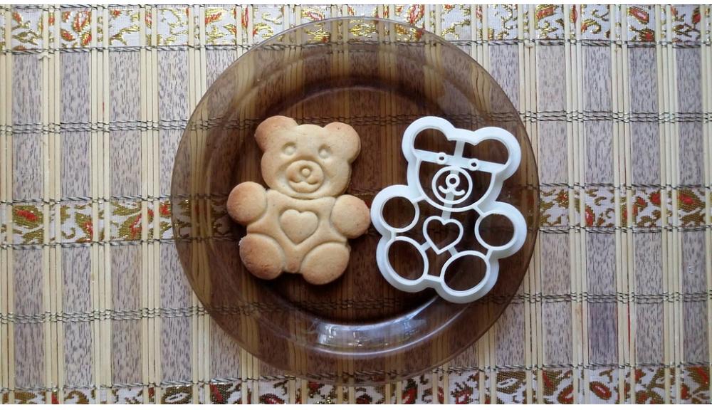 饼干模具 爱心泰迪熊3D打印模型