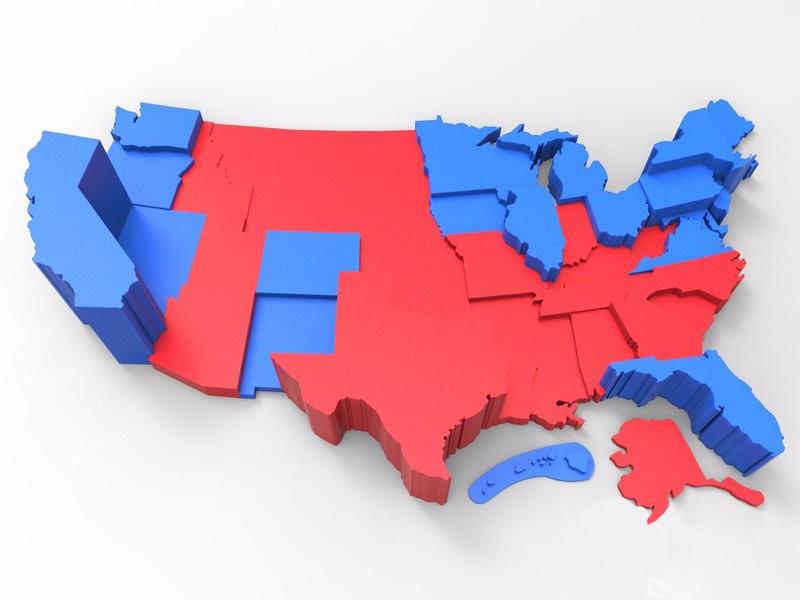 美国选举地图3D打印模型
