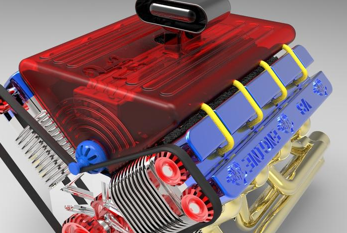 V8电机引擎3D打印模型