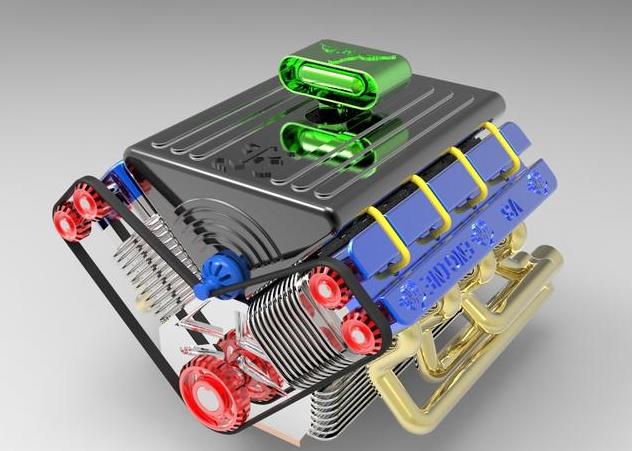 V8电机引擎3D打印模型