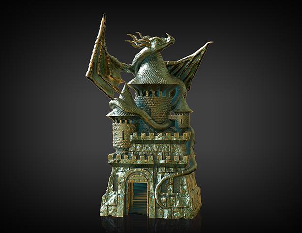 飞龙坐在城堡上3D打印模型