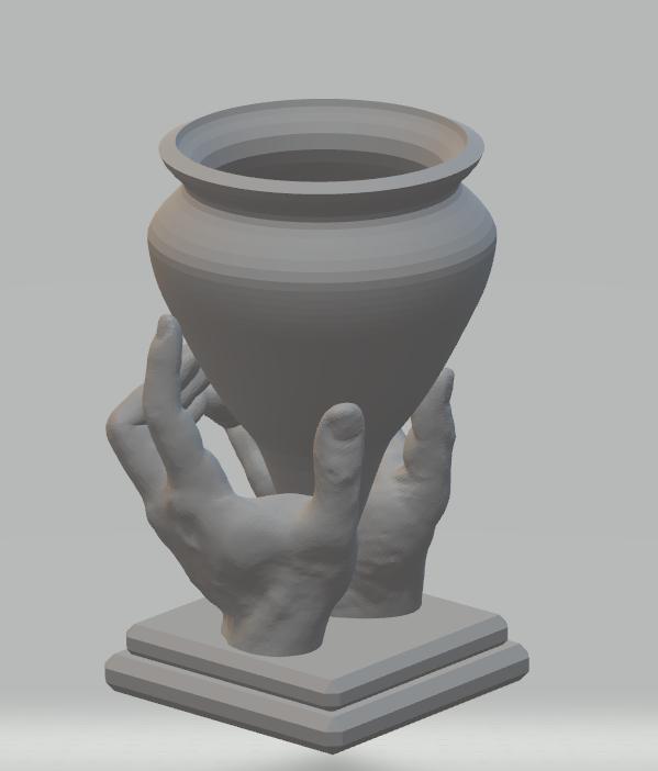双手托起的陶罐3D打印模型