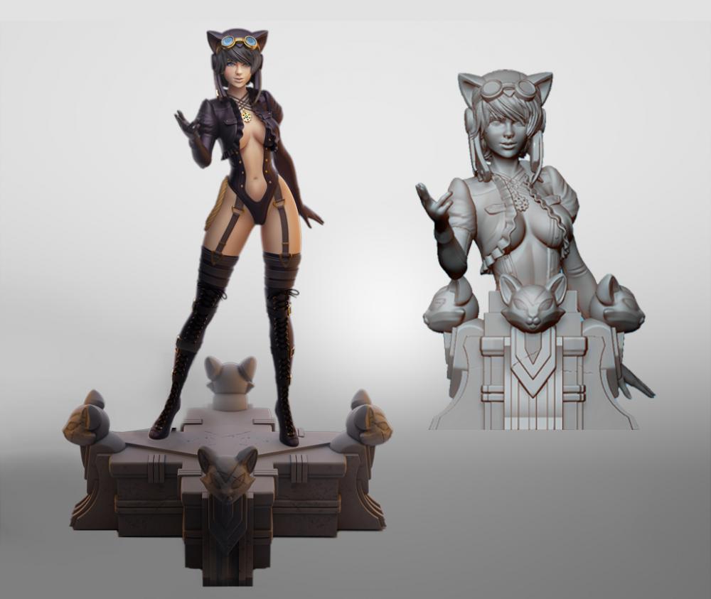 蒸汽朋克猫女双体版3D打印模型