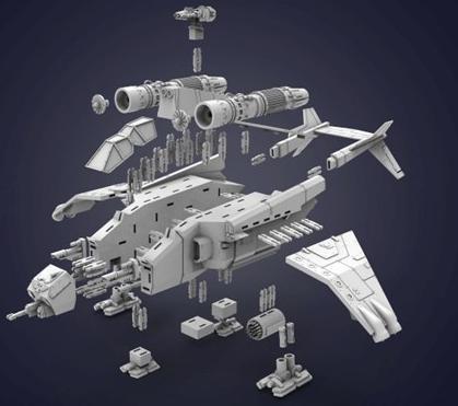 科幻直升机模型3D打印模型