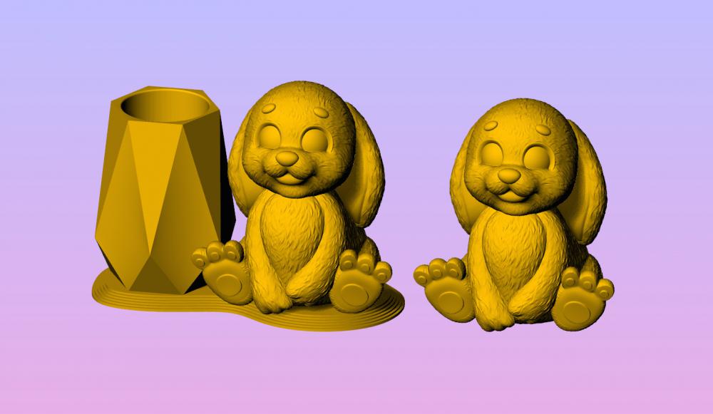 兔子摆件+笔筒3D打印模型