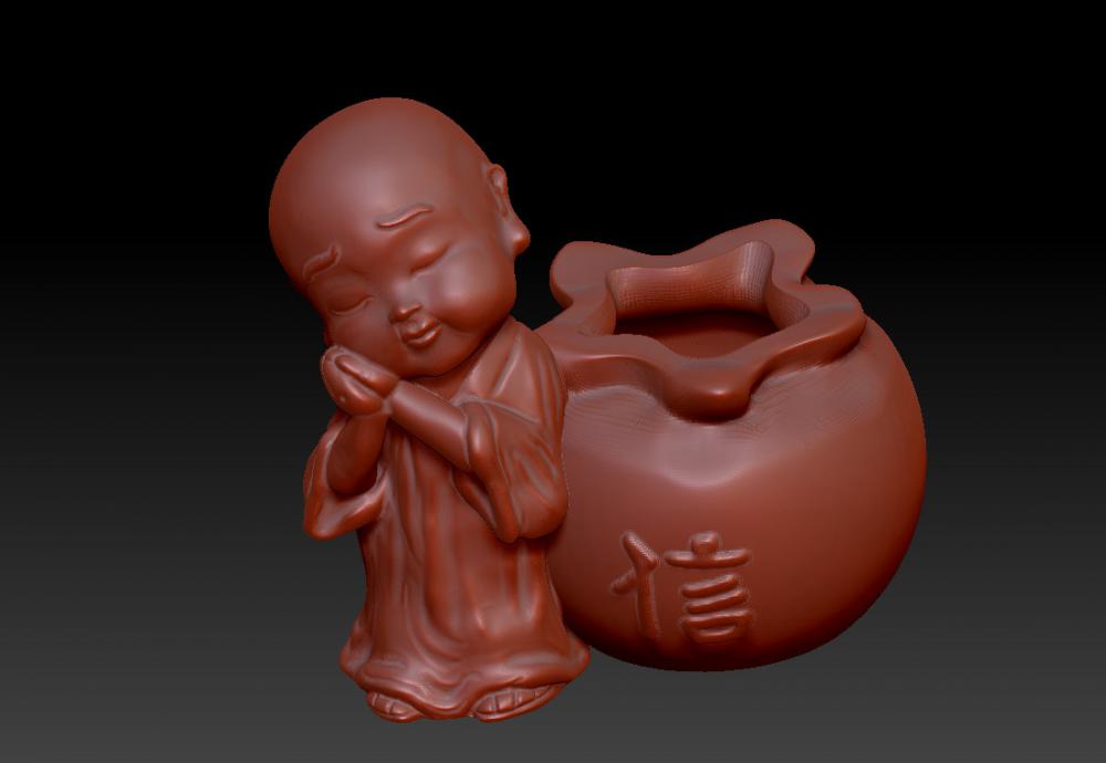 小和尚信佛-禅意花器 (花瓶)3D打印模型