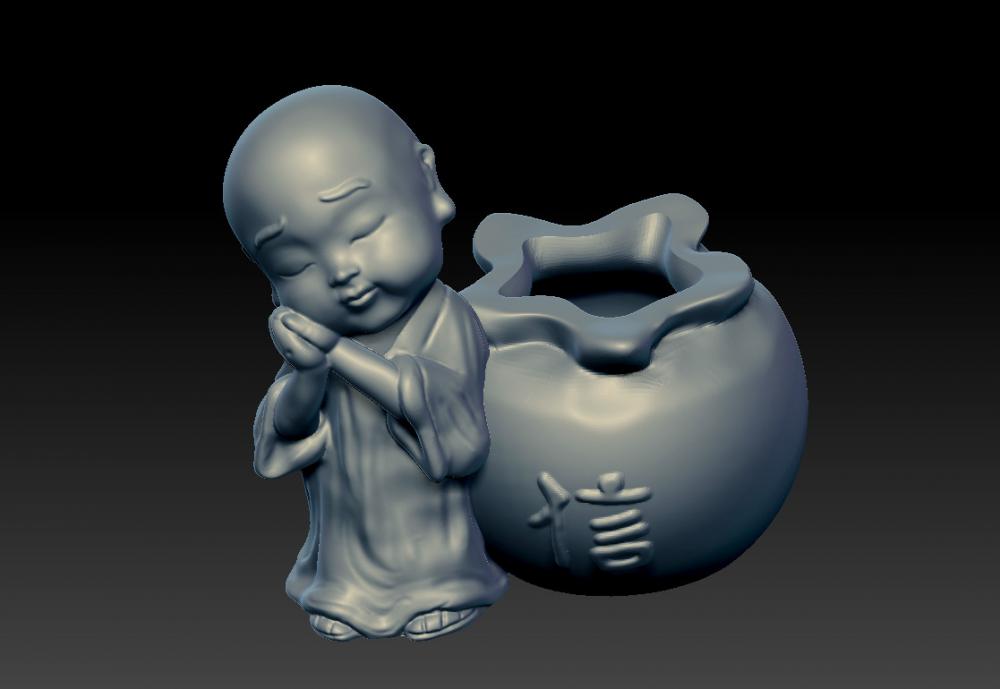 小和尚信佛-禅意花器 (花瓶)3D打印模型