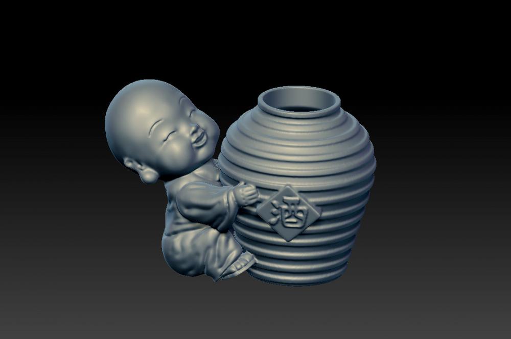 小和尚对酒当歌 2-花器 (花瓶)3D打印模型