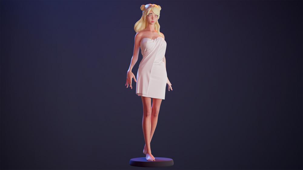 可爱浴巾女孩3D打印模型