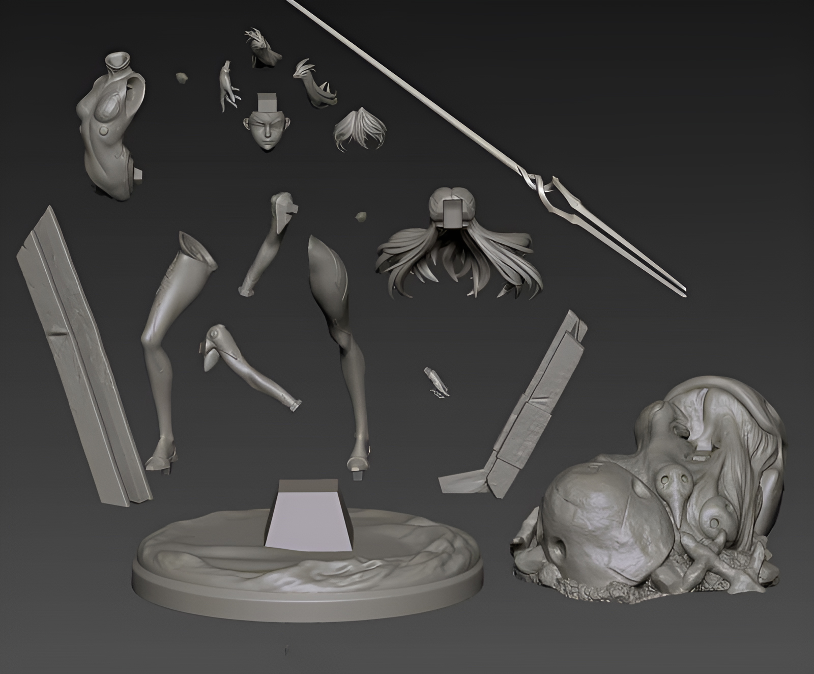 新世纪福音战士 明日香和朗基奴斯3D打印模型