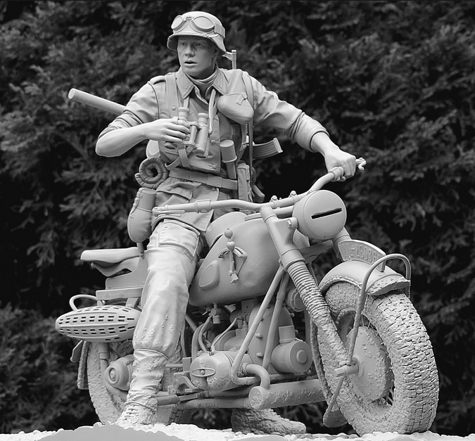 德军二战士兵骑哈雷摩托3D打印模型