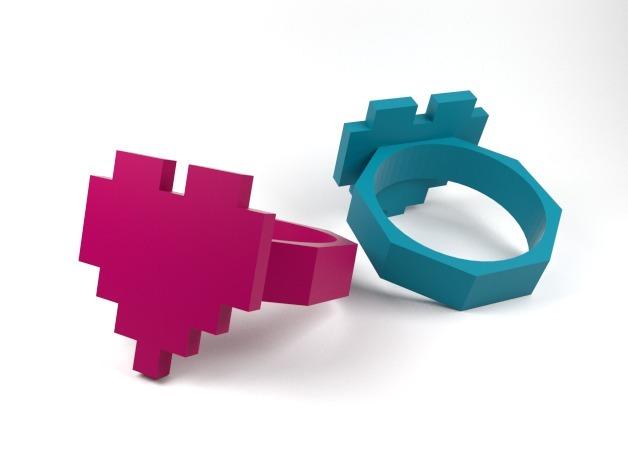 像素爱心戒指3D打印模型