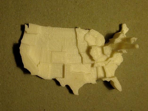 立体美国地图3D打印模型