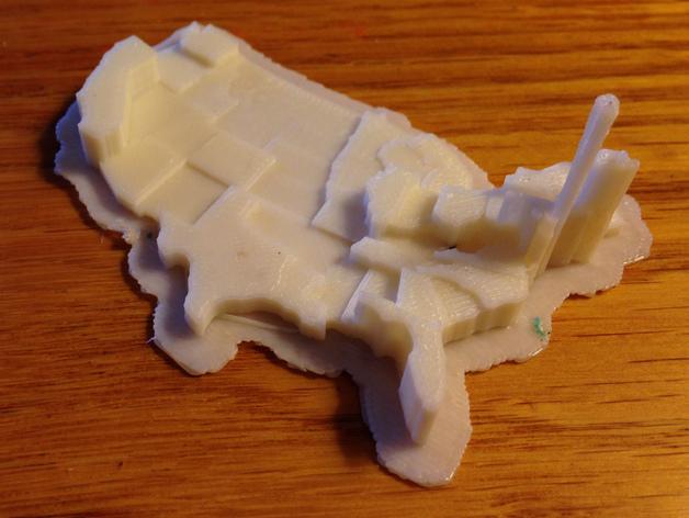 立体美国地图3D打印模型