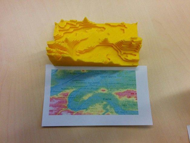 3D打印巴黎等高线地图3D打印模型