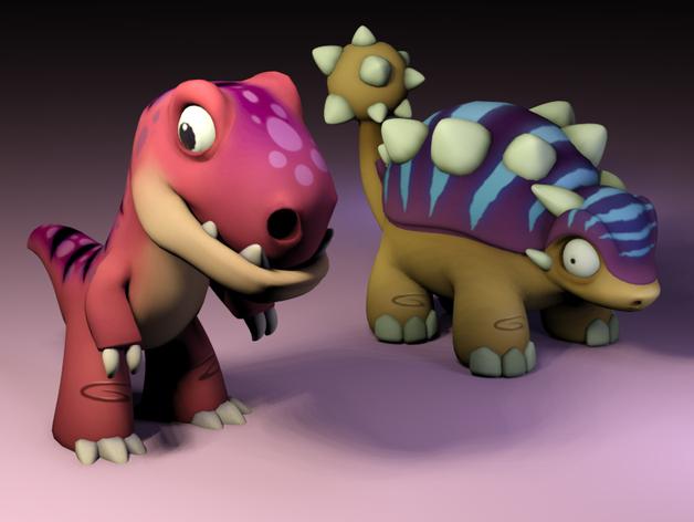 两只小恐龙3D打印模型