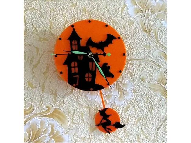 万圣节女巫骑扫帚小时钟——钟摆3D打印模型