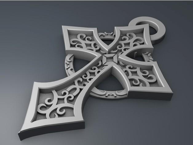 镂空花纹十字架3D打印模型