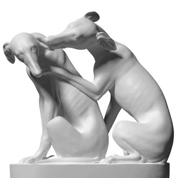 两只灰狗雕塑3D打印模型