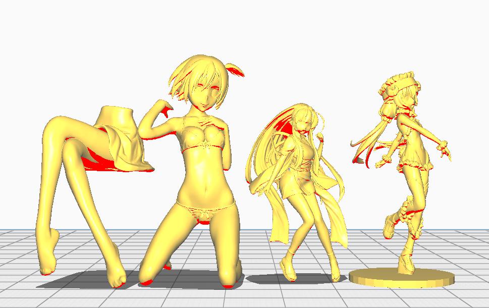 三个动漫小姐姐模型3D打印模型
