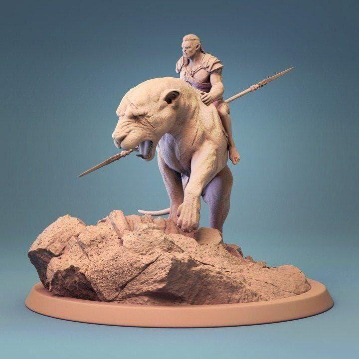 骑在狮子上的兽人3D打印模型