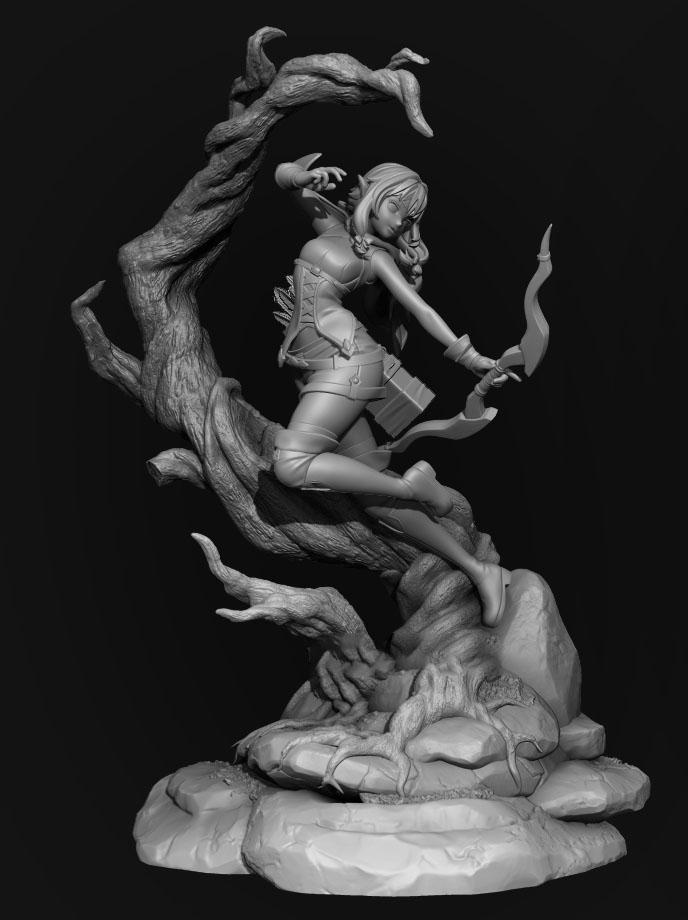 精灵女弓箭手 双体版3D打印模型