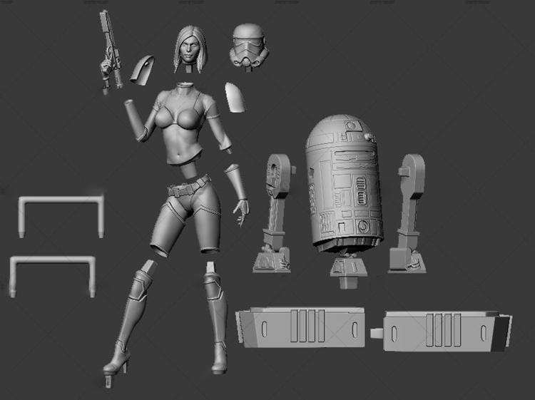 星际-女兵与机器人R23D打印模型
