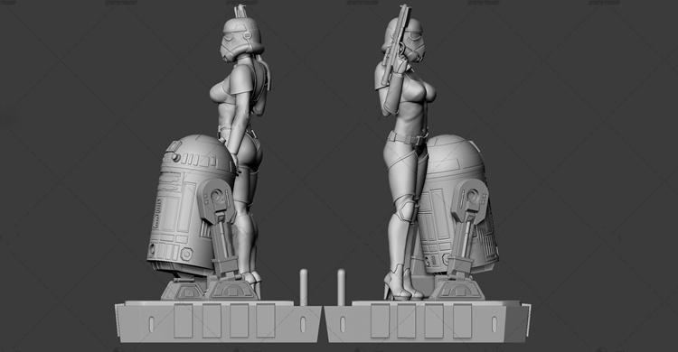 星际-女兵与机器人R23D打印模型