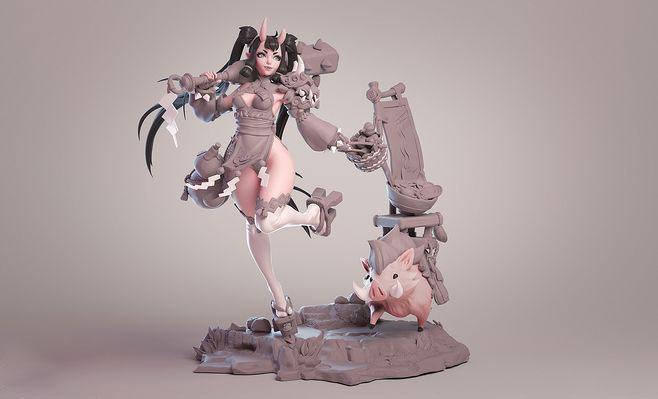 鬼少女和萌萌猪3D打印模型