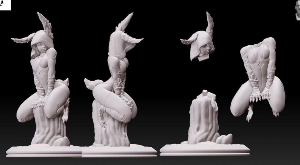 树桩上的兽耳娘3D打印模型