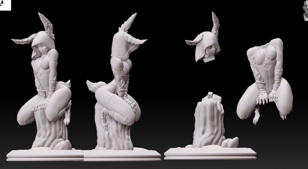 树桩上的兽耳娘3D打印模型