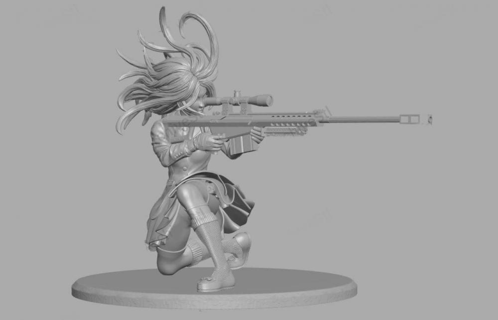 拿狙击枪的女孩3D打印模型