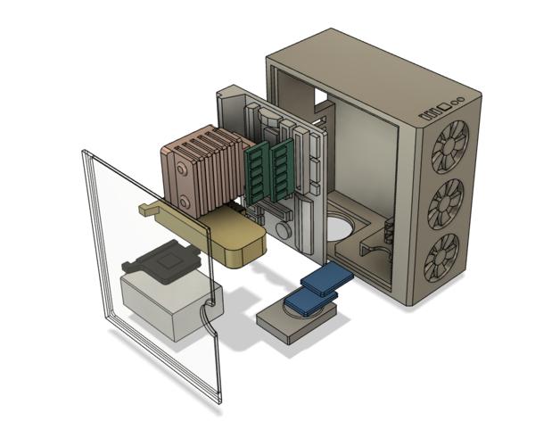 1/10比例微型电脑(带内部组件)3D打印模型