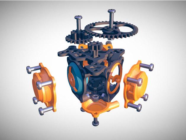 气球动力径向发动机3D打印模型