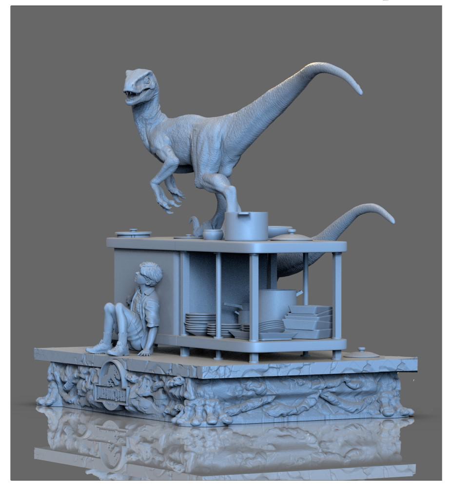侏罗纪公园 迅猛龙厨房场景3D打印模型