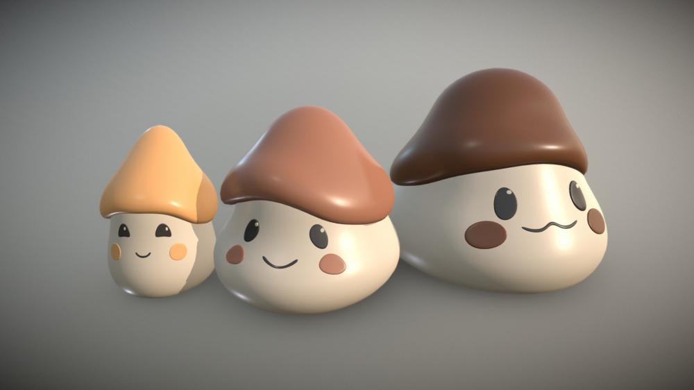 卡通蘑菇模型 一家三口3D打印模型
