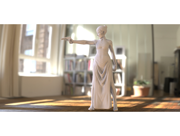 旗袍开枪美女3D打印模型