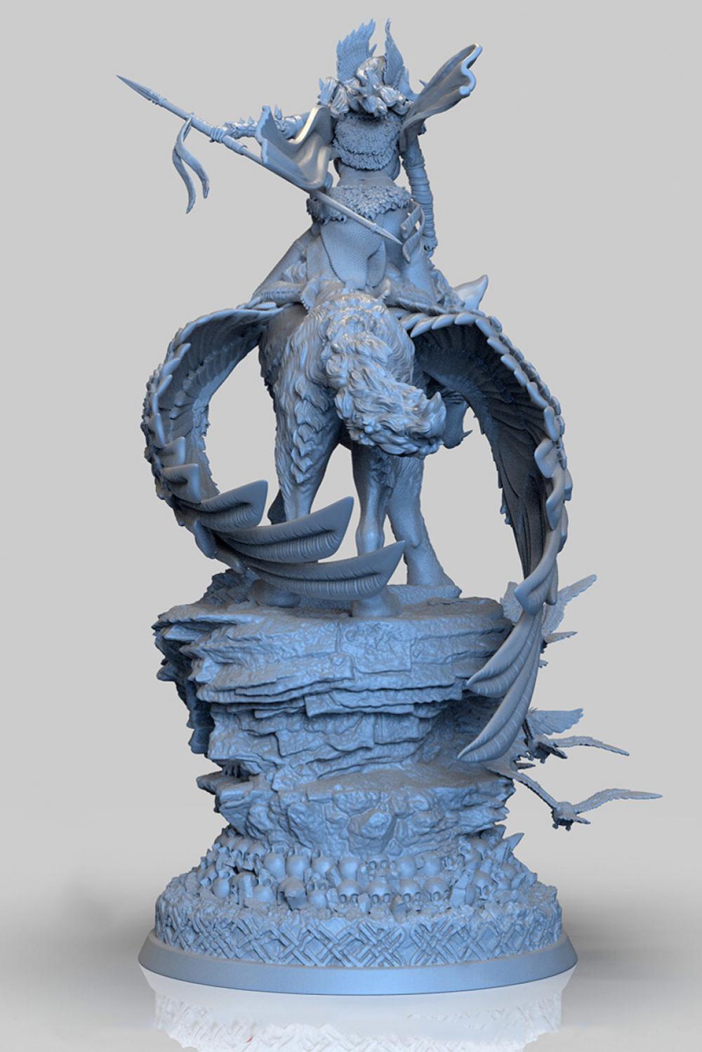 北欧女武神与黑狼3D打印模型