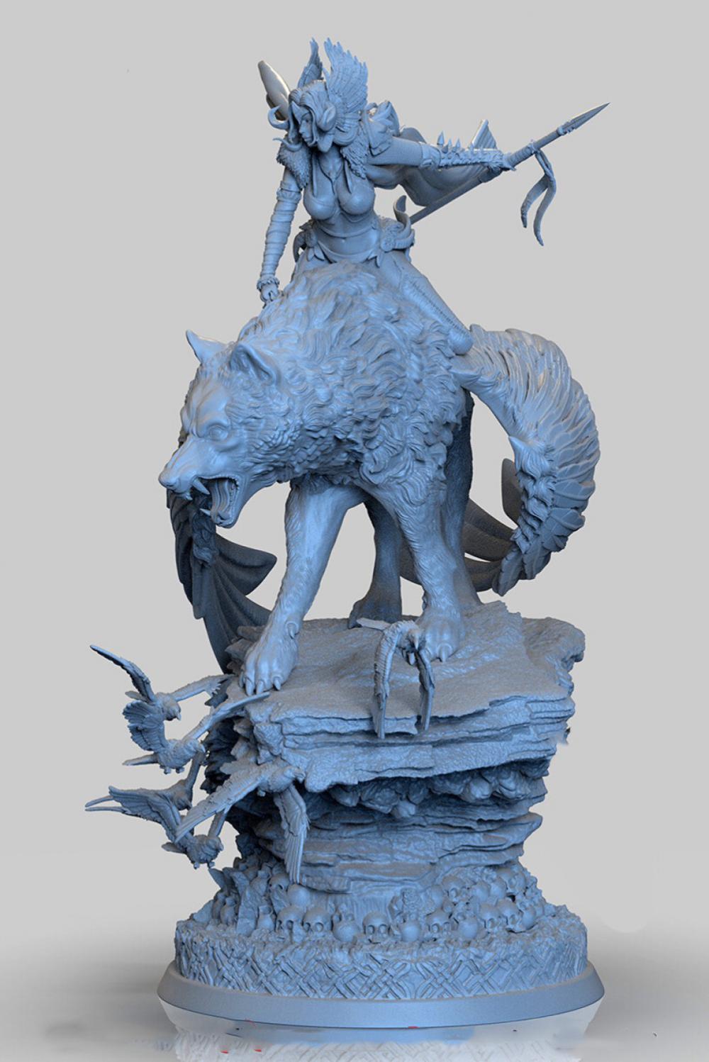 北欧女武神与黑狼3D打印模型