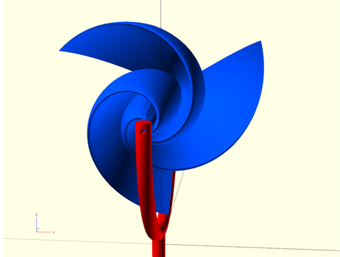 带翼型的阿基米德风车3D打印模型