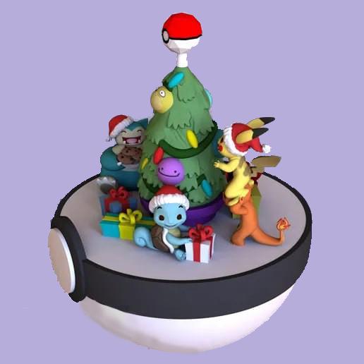 宝可梦  皮卡丘小火龙和杰尼龟庆圣诞3D打印模型