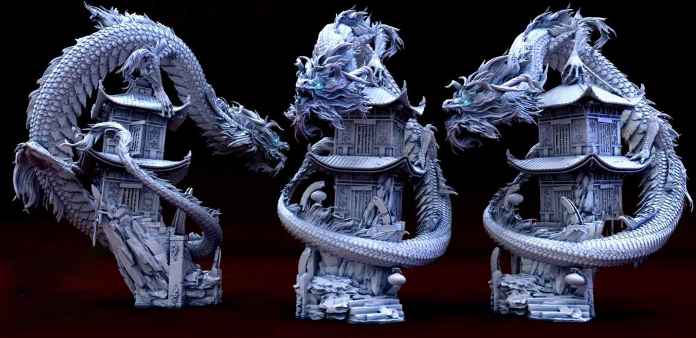 中国阁楼神龙3D打印模型