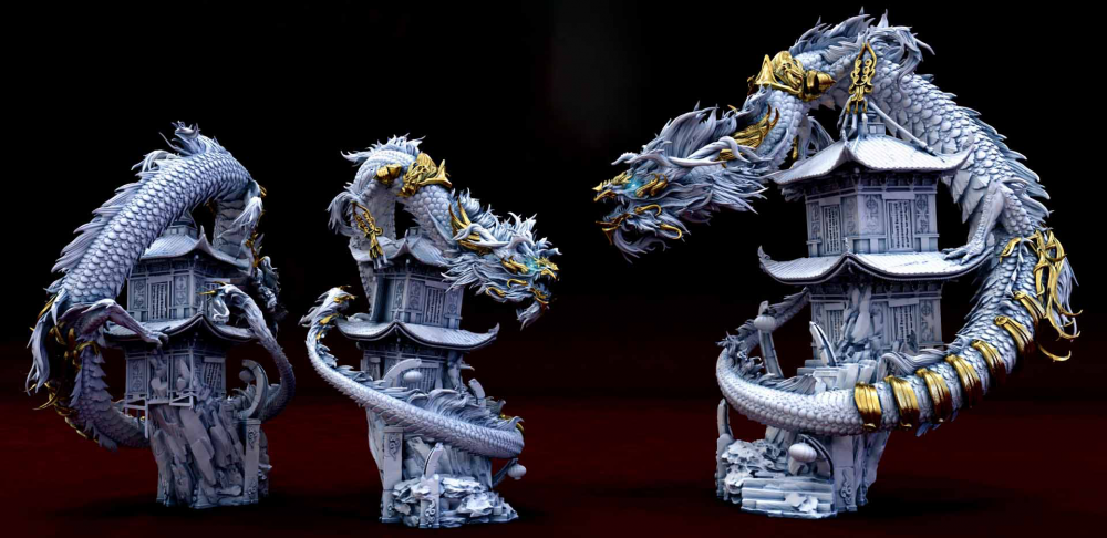 中国阁楼神龙3D打印模型