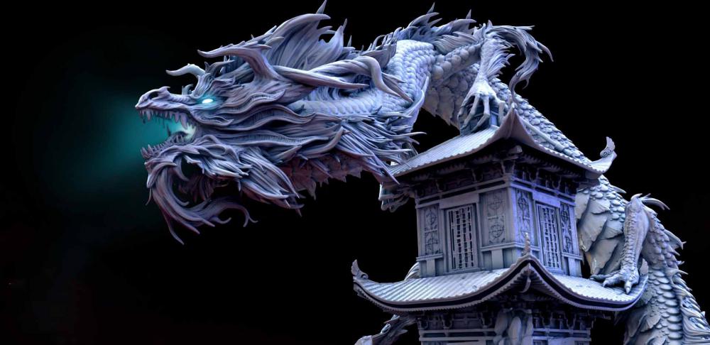 中国阁楼神龙3D打印模型