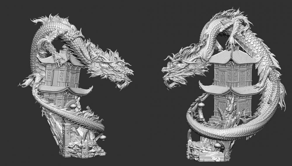 中国阁楼神龙3D打印模型