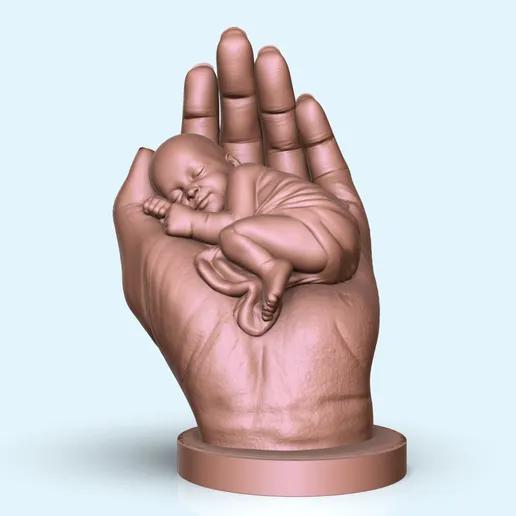 手掌中熟睡的婴儿3D打印模型