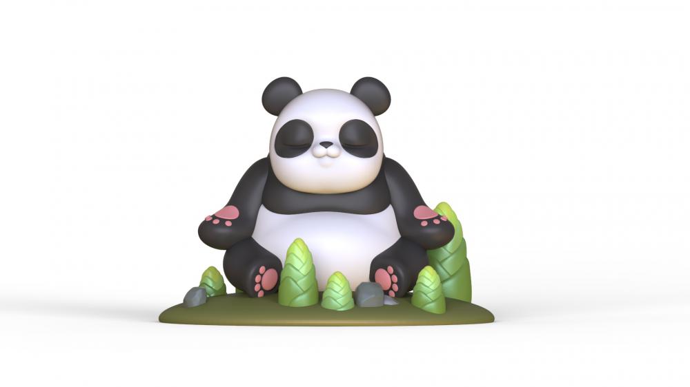 打坐熊猫3D打印模型