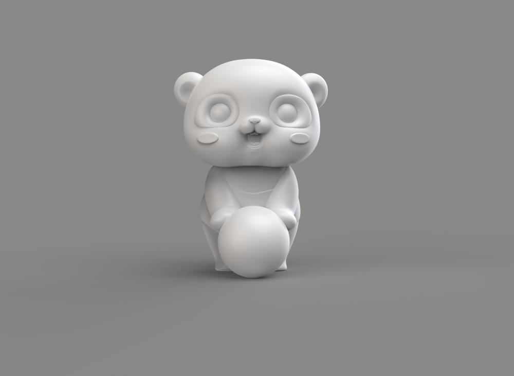 熊猫推雪球3D打印模型