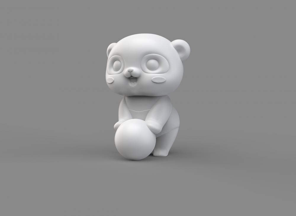 熊猫推雪球3D打印模型