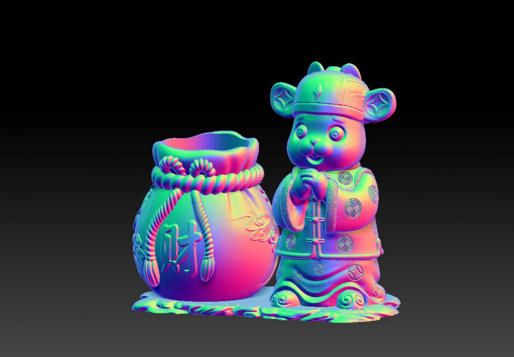 兔年聚财笔筒 13D打印模型